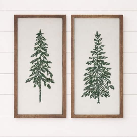 Melrose 18" x 9" Embroidered Pine Tree Wall Art Set